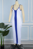 Blue Casual Patchwork Contrast Spaghetti Strap Long Dress Dresses