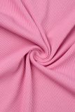 Vestiti dal vestito dalla maglia del collo a U del trapano caldo della rappezzatura casuale rosa
