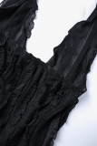 Black Sexy Solid Tassel Bandage Patchwork Backless Halter Wrapped Skirt Dresses