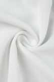 Белые сексуальные повседневные сплошные выдолбленные о-образным вырезом с длинным рукавом из двух частей