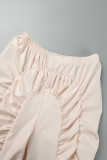 Apricot Casual Solid Fold Regular High Waist Conventional Solid Color Trousers