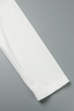 Белые повседневные однотонные платья с длинным рукавом в стиле пэчворк с круглым вырезом