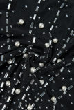 Negro sexy patchwork perforación en caliente transparente sin espalda correa de espagueti envuelto falda vestidos