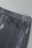 Duas peças cinza estampa casual básica decote em O manga curta