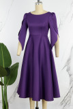 Purple Casual Solid Patchwork Slit O Neck A Line Dresses