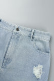 Baby Blue Casual Solid Ripped High Waist Skinny Denim Skirts