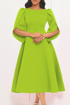 Fruta verde casual patchwork liso vestidos decote ombro a ombro