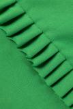 Robes décontractées à manches longues à col rond et patchwork vert