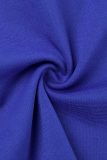 Robes décontractées à col rond plissées en patchwork uni bleu royal