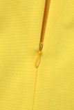 Gelbe, lässige, solide Patchwork-Kleider mit schrägem Kragen und langen Ärmeln