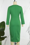 グリーン カジュアル ソリッド パッチワーク O ネック ロング スリーブ ドレス