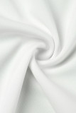 ホワイト カジュアル ソリッド パッチワーク O ネック ロング スリーブ ドレス