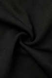 Svarta Casual Solid Patchwork Snedkrage långärmade klänningar