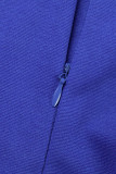 Vestidos de cuello en O plisados ​​​​de patchwork sólido casual azul real