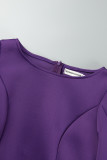 Фиолетовые повседневные однотонные платья в стиле пэчворк с разрезом и круглым вырезом