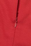 Rode casual effen patchwork jurken met schuine kraag en lange mouwen