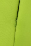 Фруктово-зеленые повседневные однотонные лоскутные платья с разрезом и круглым вырезом