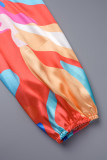 Robes à manches longues à col rond et imprimé décontracté rouge (sous réserve de l'objet réel)