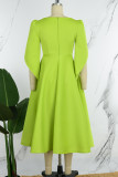Фруктово-зеленые повседневные однотонные лоскутные платья с разрезом и круглым вырезом