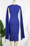 Royal Blue Casual Solid Patchwork Pleated O Neck Dresses