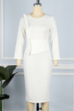 Witte casual effen patchwork O-hals jurken met lange mouwen