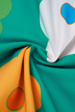 Groen casual print patchwork knopen vouw V-hals A-lijn jurken