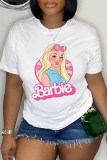 Camisetas con cuello en O y estampado de personajes informales rosas