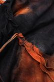 Tangerine Red Street Tie Dye Quaste Patchwork rückenfreie One-Step-Rock-Kleider