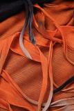 Tangerine Red Street Tie Dye Tassel Patchwork Backless One Step Jupe Robes