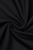 Vestidos de saia enrolada gola O em patchwork preto sexy sólido
