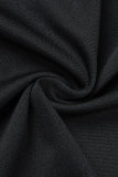 ブラック カジュアル プリント パッチワーク メタル アクセサリー 装飾 ジッパー スパゲッティ ストラップ 長袖 XNUMX 個