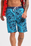 Shorts azuis casuais com estampa de férias e patchwork