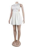 Witte sexy casual zoete eenvoud uitgesneden effen kleur U-hals mini-jurkjurken