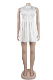 White Sexy Casual Sweet Simplicity Cut Out Solid Color U Neck Mini Dress Dresses