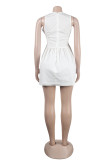 White Sexy Casual Sweet Simplicity Cut Out Solid Color U Neck Mini Dress Dresses