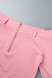 Patchwork solido casual rosa con spalle scoperte manica lunga due pezzi