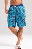 Shorts azuis casuais com estampa de férias e patchwork
