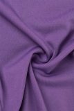 Deux pièces décontracté uni patchwork épaules dénudées manches longues violet