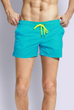 Peacock Blue Casual Solid Patchwork Board Shorts