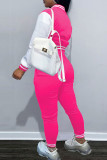 Pink Fashion Casual Patchwork Cardigan Pants Long Sleeve Two Pieces