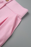 Due pezzi manica corta o collo patchwork solido casual rosa due pezzi