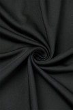 Svarta Casual Patchwork Kontrast O-hals långärmade klänningar