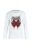 White Casual Daily Butterfly Print Patchwork O Neck Tops