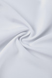 Weißes, lässiges, einfarbiges Patchwork-Hemdkleid mit Umlegekragen (mit Gürtel)