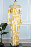 Gele casual print backless off-shoulder een stap rok jurken