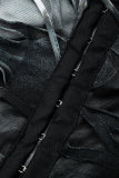 Vestidos vestidos cinza escuro com estampa casual patchwork decote em U
