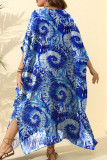 Lichtblauw Grote maten Street Dot Luipaard Paisley Patchwork Asymmetrische print V-hals Onregelmatige jurk Grote maten jurken