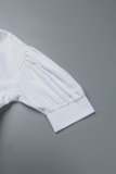 Abiti da camicia con colletto alla rovescia con patchwork solido casual bianco (con cintura)