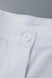 Weißes, lässiges, einfarbiges Patchwork-Hemdkleid mit Umlegekragen (mit Gürtel)