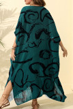 Noir gris grande taille Street Dot léopard Paisley Patchwork impression asymétrique col en V robe irrégulière robes de grande taille